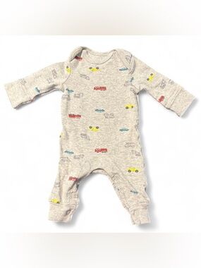 Carter's Gray One-Piece with Red, Blue & Yellow Cars